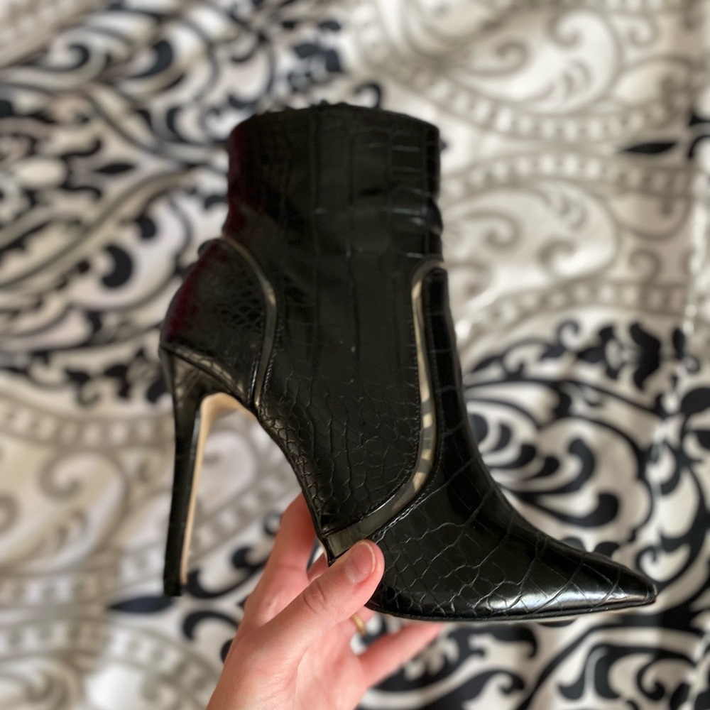 Call It Spring Black Croc-Pattern Heeled Boots - Picture 2 of 10